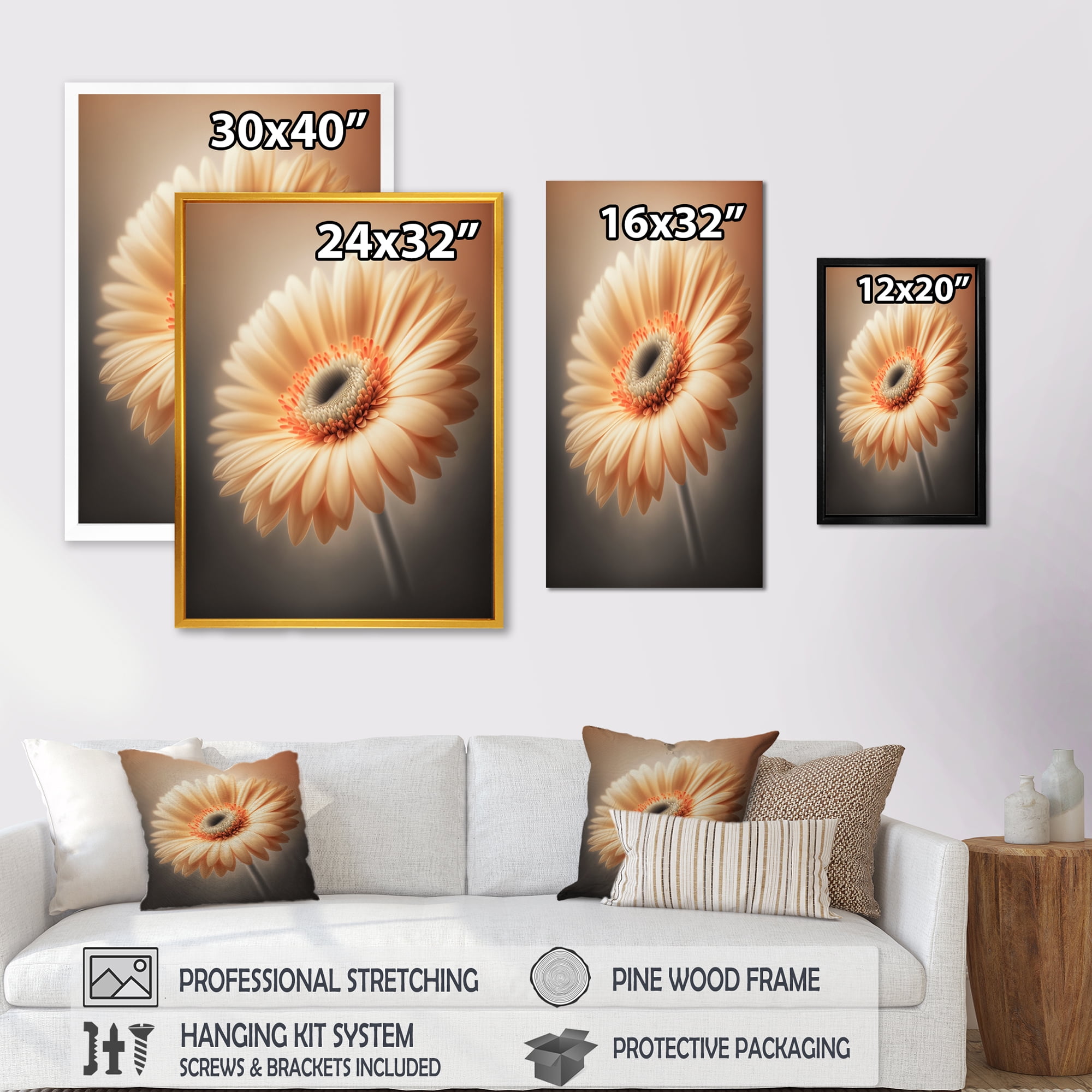 Designart Orange Gerbera Flower II Canvas Wall Art