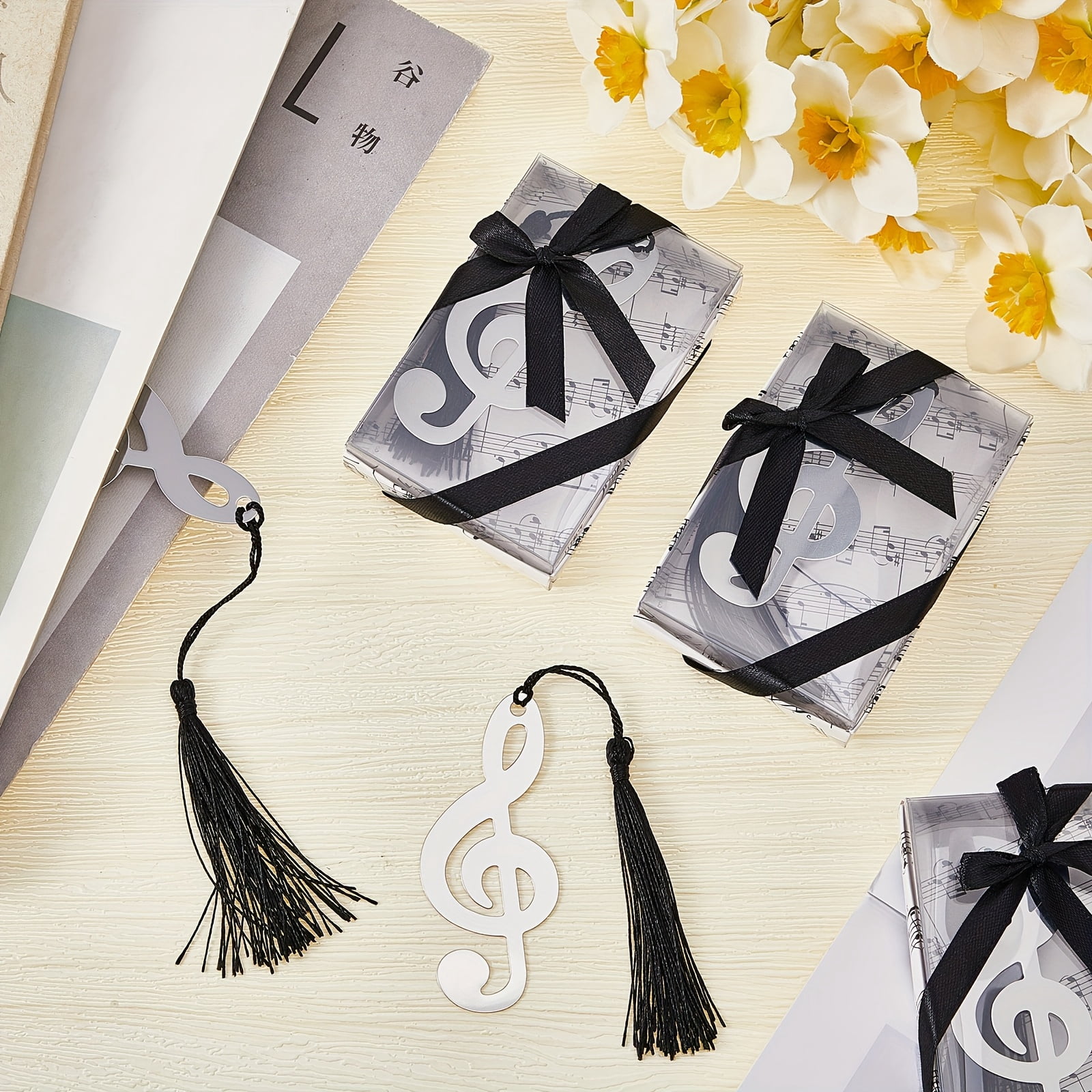 48 Pcs Metal Music Note Bookmarks with Tassels and Gift Boxes, Hollow Treble Clef Bookmark Favors for Wedding Party Classroom Office, Elegant Reading Accessories for Music Lovers Gifts