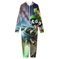 thumbnail image 3 of Looney Tunes Marvin The Martian Men's Hooded Jumpsuit - Zip Up One Piece Pajamas Soft Cozy Winter Warm Plush Loungewear, 3 of 8