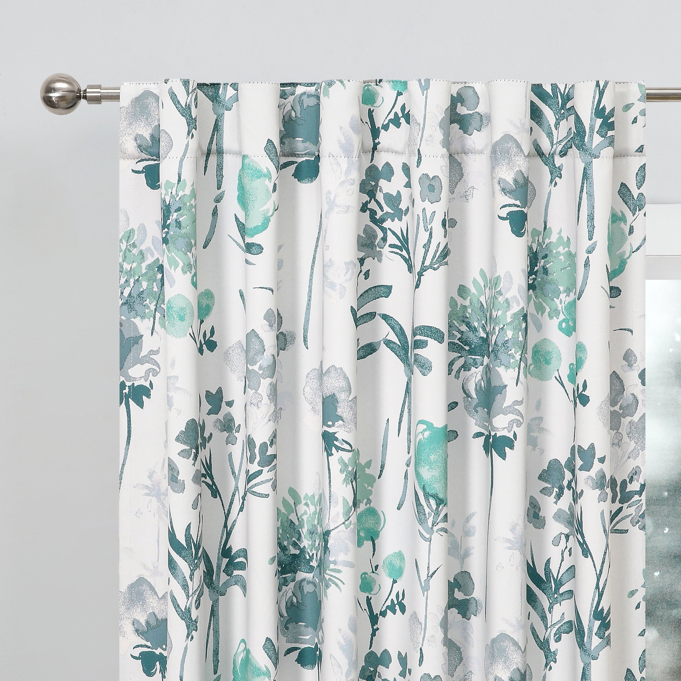 Decoultimatex Watercolor Floral Blackout Window Curtain Panels, Gray, 52"x 95"x 2
