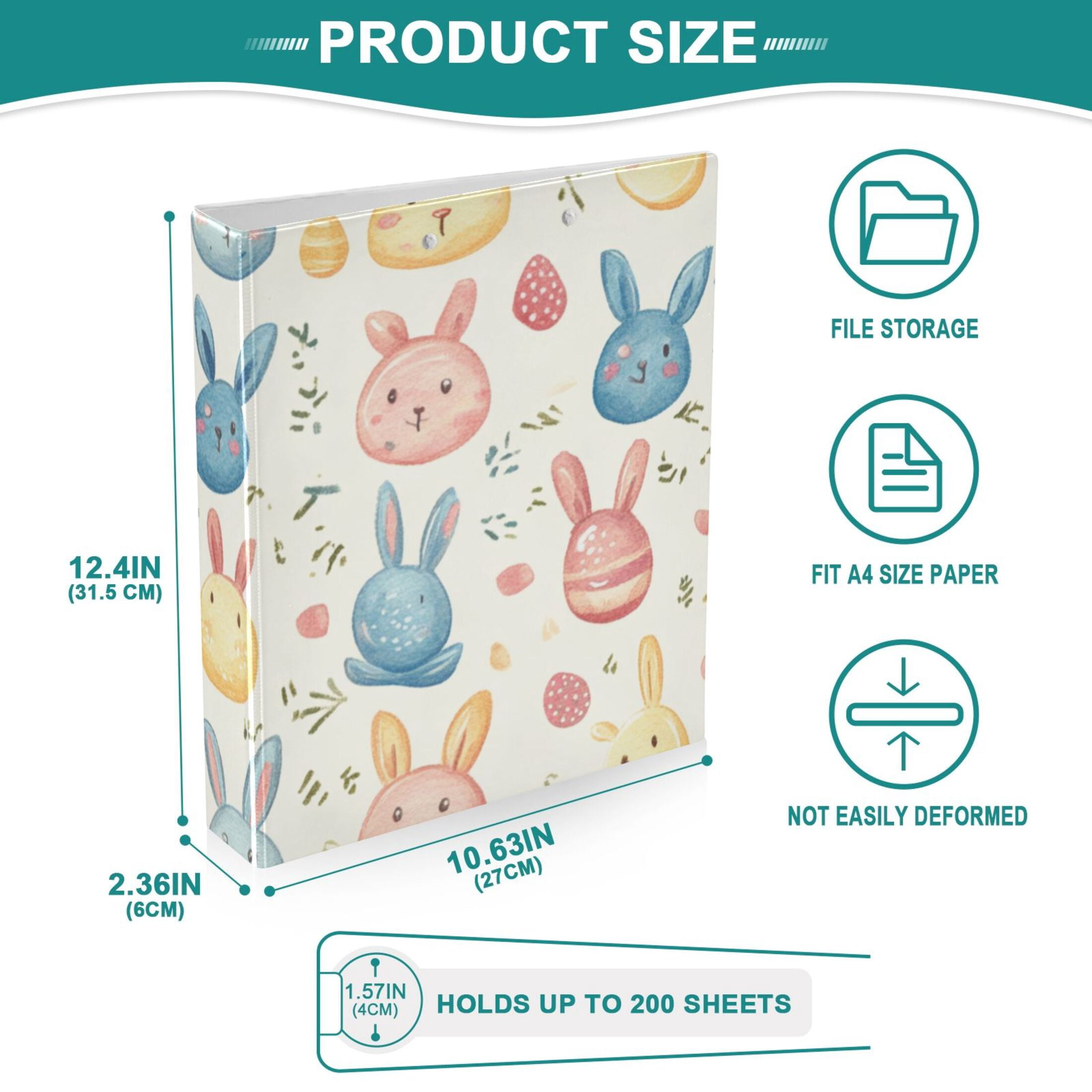 Easter Rabbits and Leaves 3 Ring Binders 1.5 inch Hardcover File Folders with Interior Pockets A4 Size Organizer for School Office Hospital Set of 2