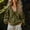 Army Green, variant on Women's V-Neck Long Sleeve Blouse with Gathered Neckline, Cute Puff Sleeve Design, Solid Color Boho Chic Top for Summer & Fall Fashion Navy L