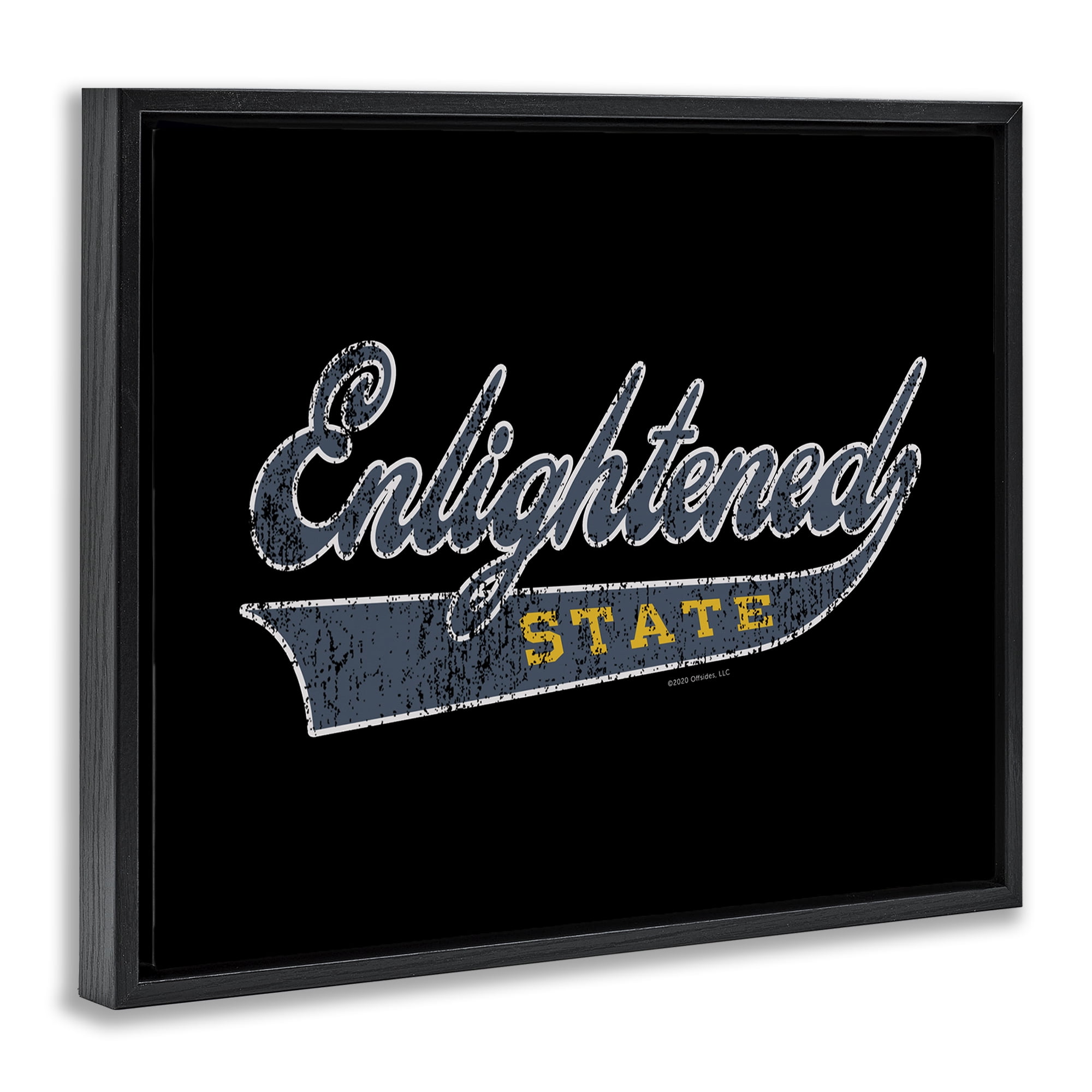 Stupell Industries Enlightened State Varsity Text & Numbers Painting Black Floater Framed Canvas Art Print Wall Art, 31 x 25