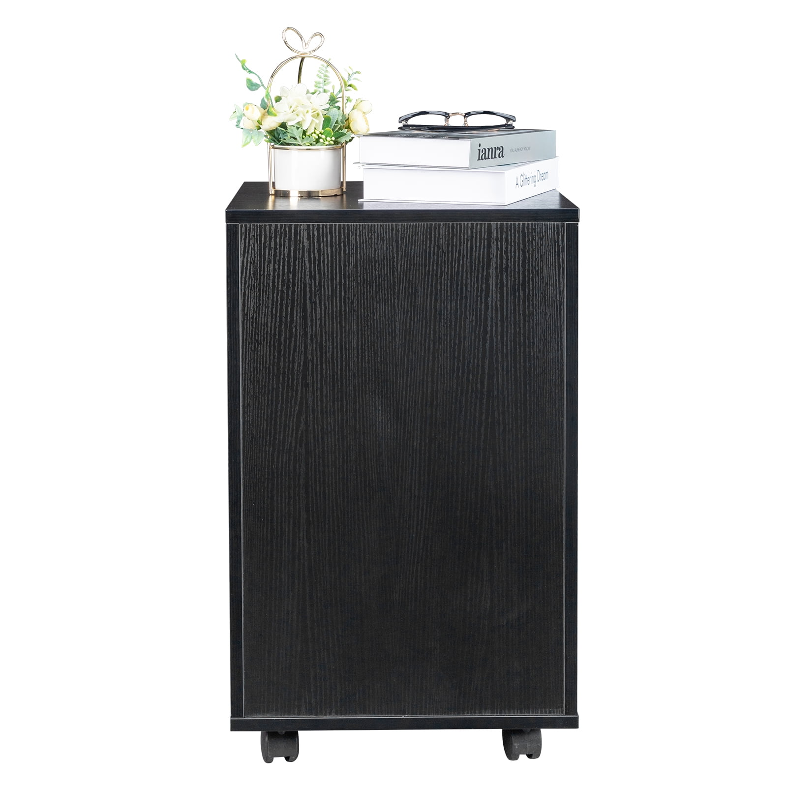Ktaxon 3-Drawer Rolling Wood File Cabinet with Lock, Portable Vertical Mobile Wooden Storage Filing Cabinet for Home Office,Black
