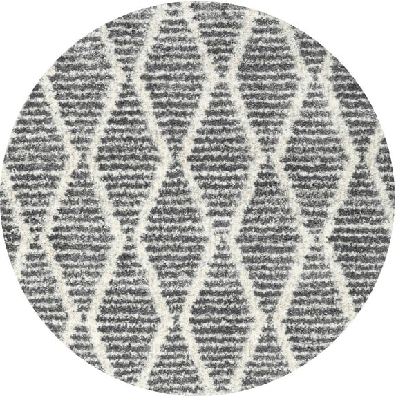 Ahgly Company Machine Washable Indoor Round Contemporary Dark White Beige Area Rugs, 8' Round