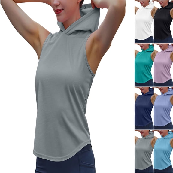 Lonomox Women's Sleeveless Hooded Tank Tops Mesh Quick Dry Athletic Tops for Workout Yoga Solid Color Fashion Shirts