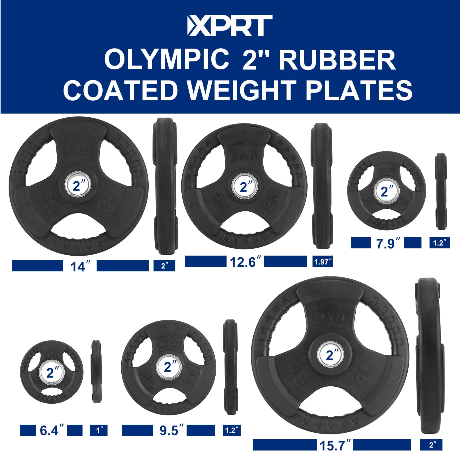 XPRT Fitness Olympic 2-Inch Grip Rubber Coated Weight Plates for Weightlifting,5LB Pair