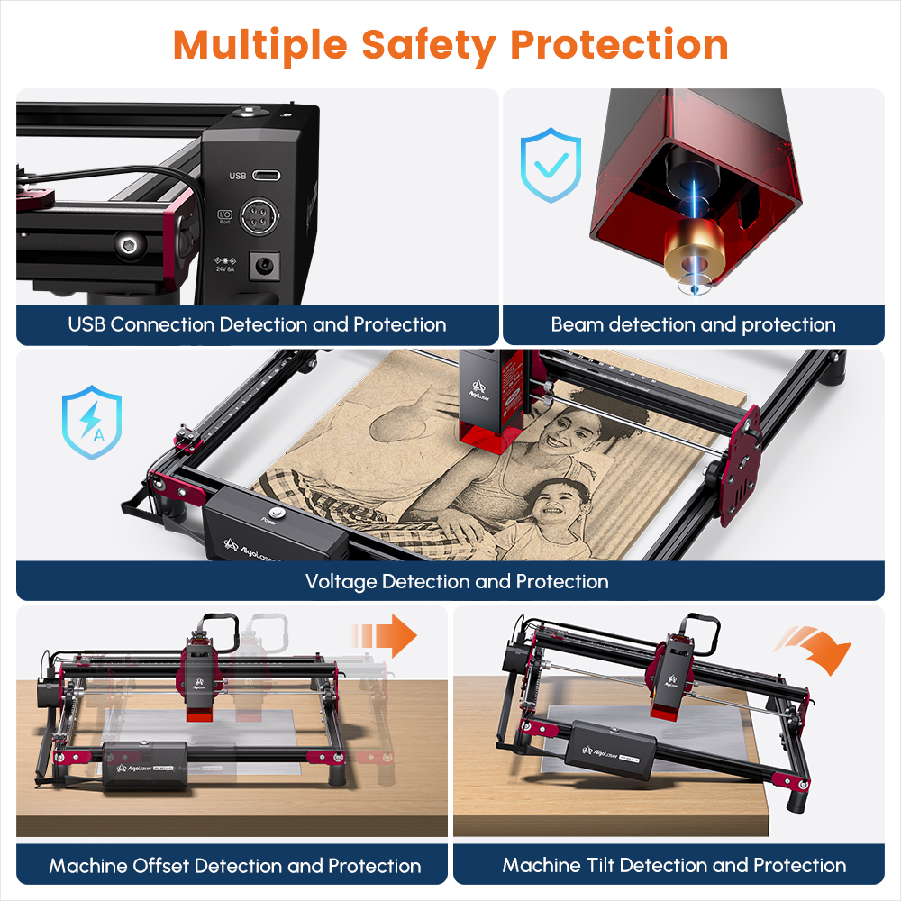 Algo DIY Mini Engraver 5W Output Power, 200mm/s Cutting and Engraving Machine for DIY Wood Metal Glass Leather, WiFi APP Control for Beginners