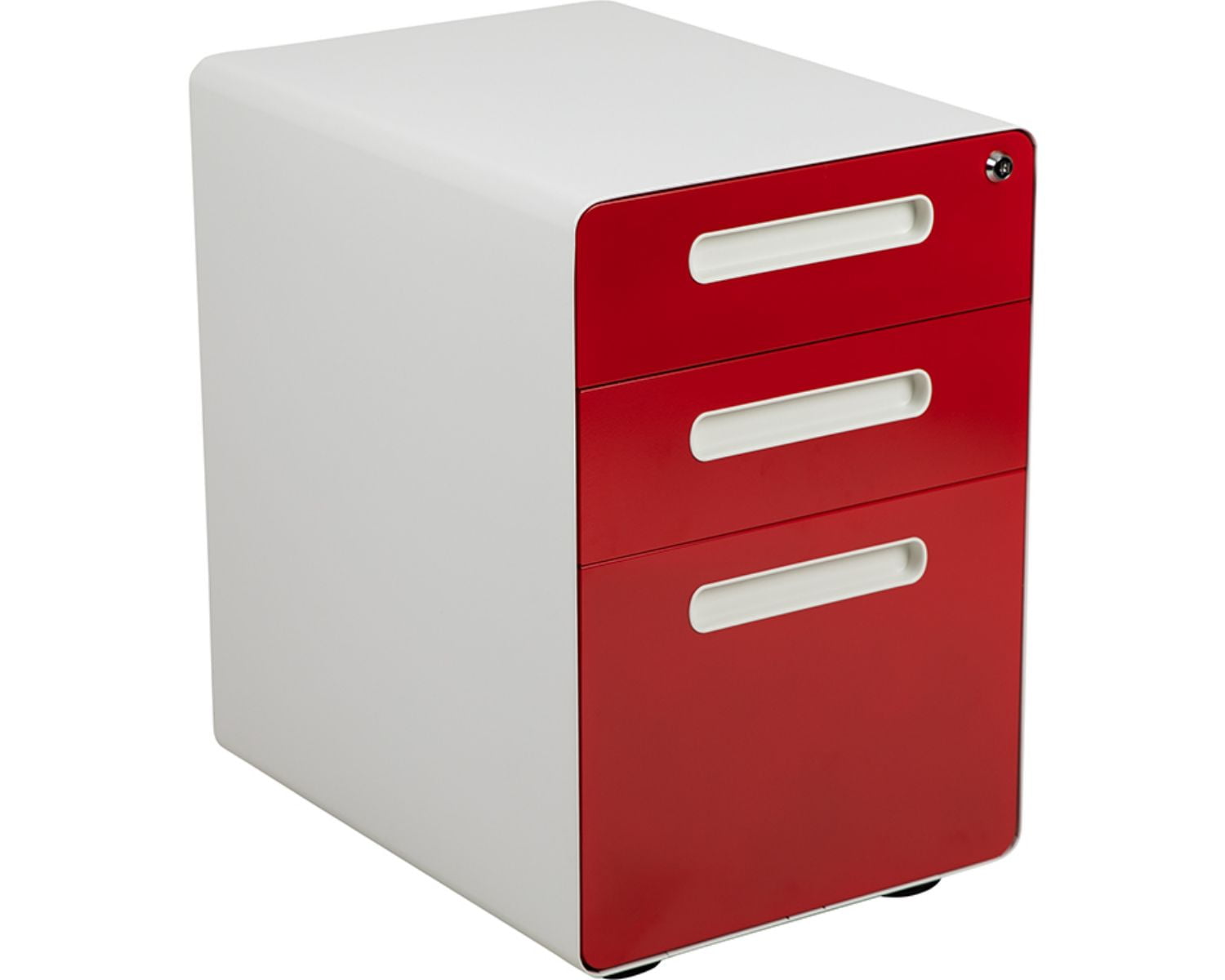 Offex 3Drawer Mobile Locking Filing White with Red Faceplate