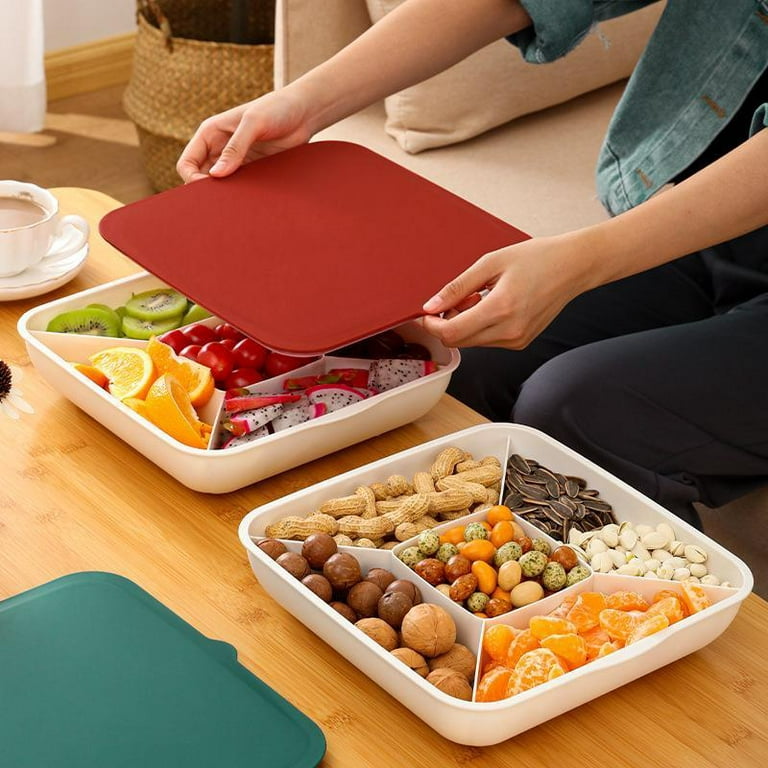 Plastic Compartment Trays Snack Dishes Tray with Lid Multi-Compartment  Plastic Fruit Bowl 5 Section Divided Plastic Snack Plate for Fruits or  Snacks 