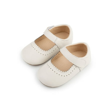 

Woobling Kids Princess Shoe Bowknot Flats Ankle Strap Mary Jane Girls Dress Shoes Hollow Out Comfort Lightweight Beige (E) 7.5C