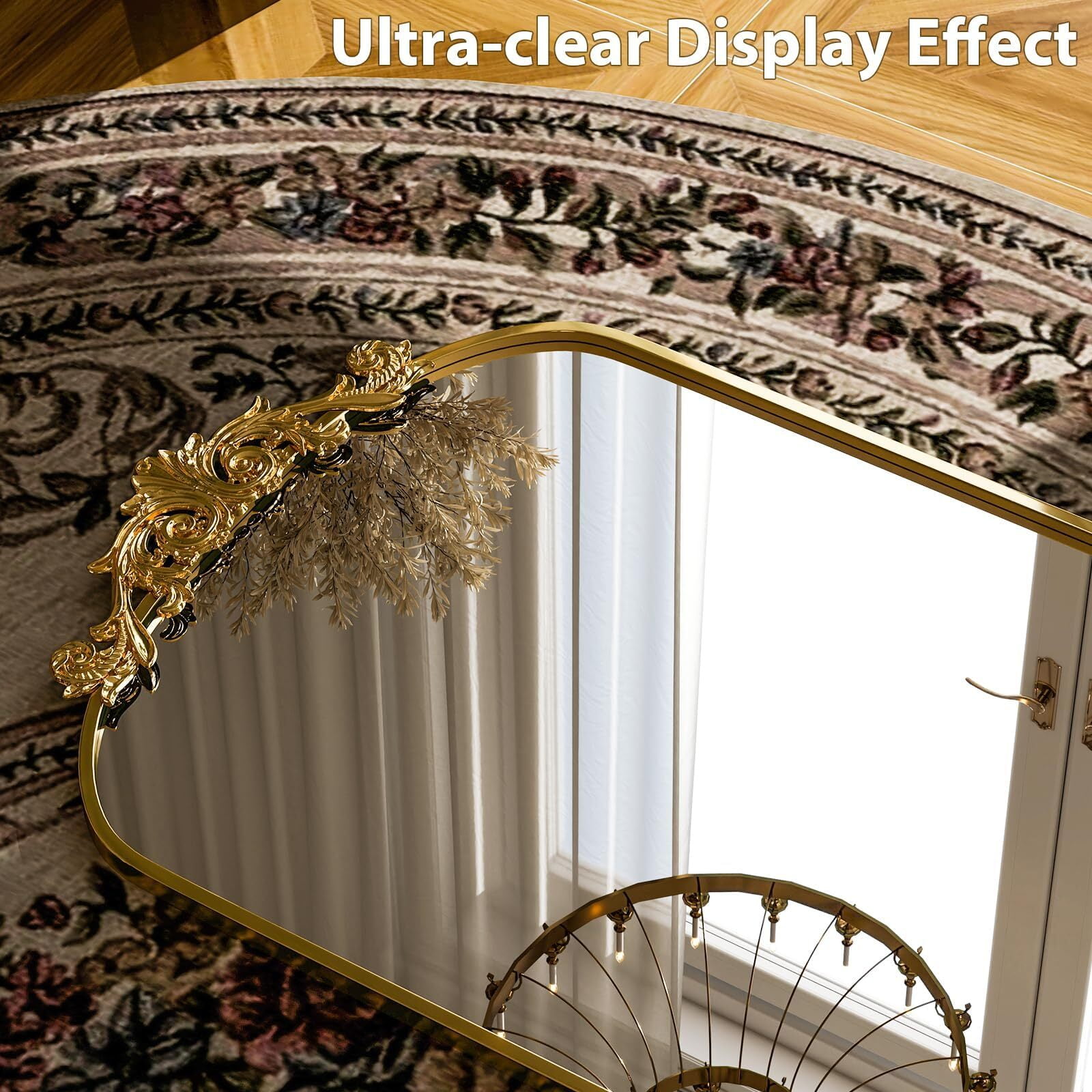 Anyrose 64.1"x21.3" Arched Full Length Mirror Baroque Vintage Floor Mirror with Carved Frame,Gold