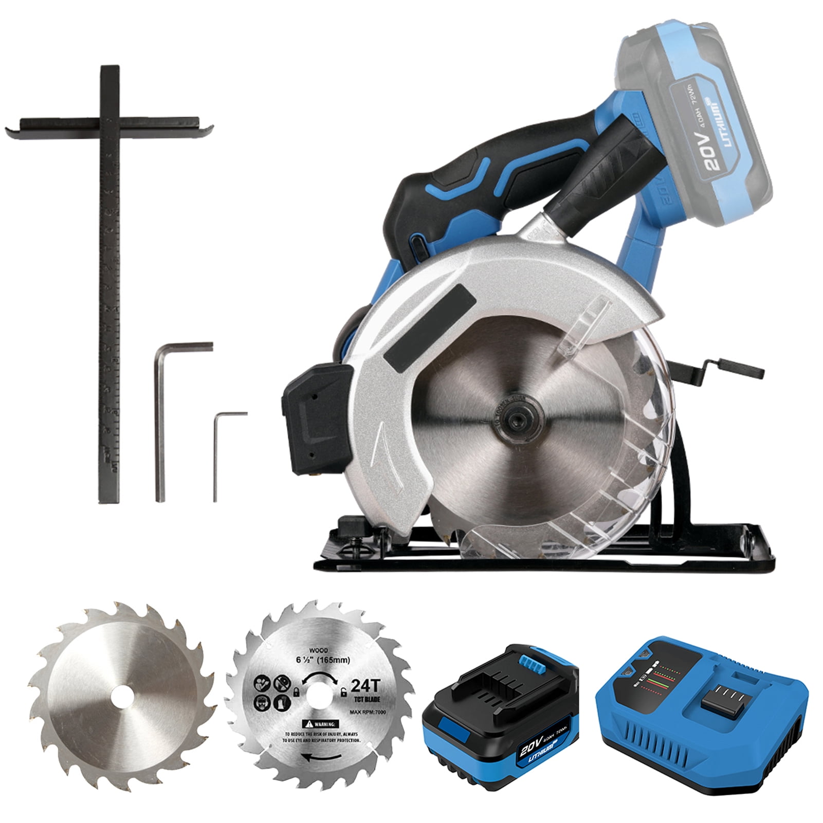 Cordless Circular Saw with 20V 4.0ah Battery and Fast 4300rpm Adjustable Cutting Angle 0 45 Adjustable Adjustable Base Plate 2 x O 165mm Wood Cutting Walmart