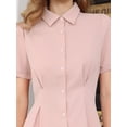 thumbnail image 4 of DARING DIVA Women's Button Down Short Sleeve 2026 Summer Pleated Front Blouse S Pink, 4 of 7