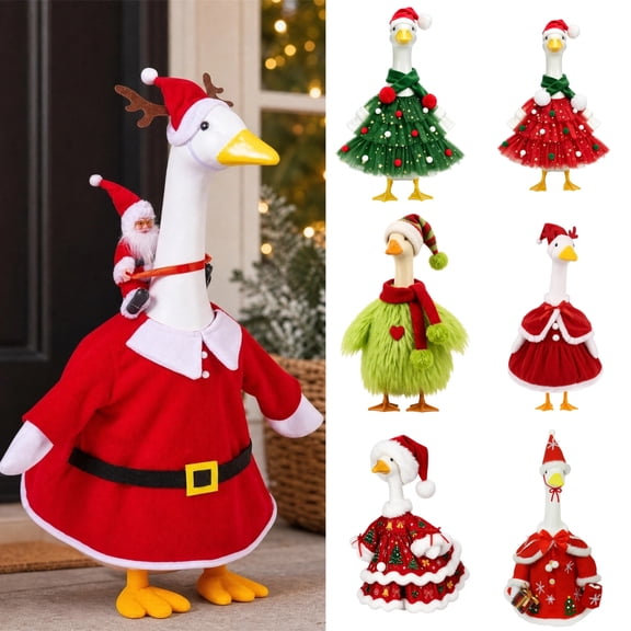 Christmas Porch Goose Outfits, Christmas Goose Clothes Set, Cute Christmas Goose Costume for 23" Geese Statue Outdoor Patio Lawn Yard Decoration