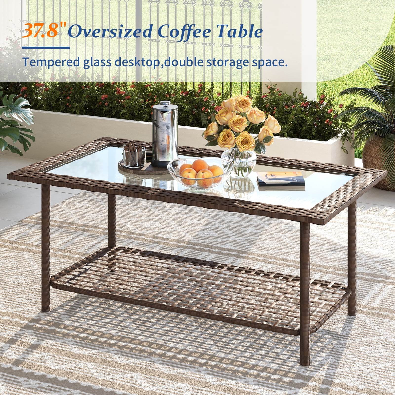 ELPOSUN 4 Pieces Patio Furniture Set, All-Weather Wicker Outdoor Furniture Set for Porch, Patio Conversation Set for Backyard, Balcony, Brown/Gray