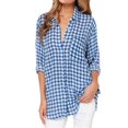 thumbnail image 1 of Camiseta De Manga Larga A Cuadros De Algodón Blusa De Mujer De Un Solo Pecho Con Solapa (M) Tmvgtek Mujer, 1 of 5