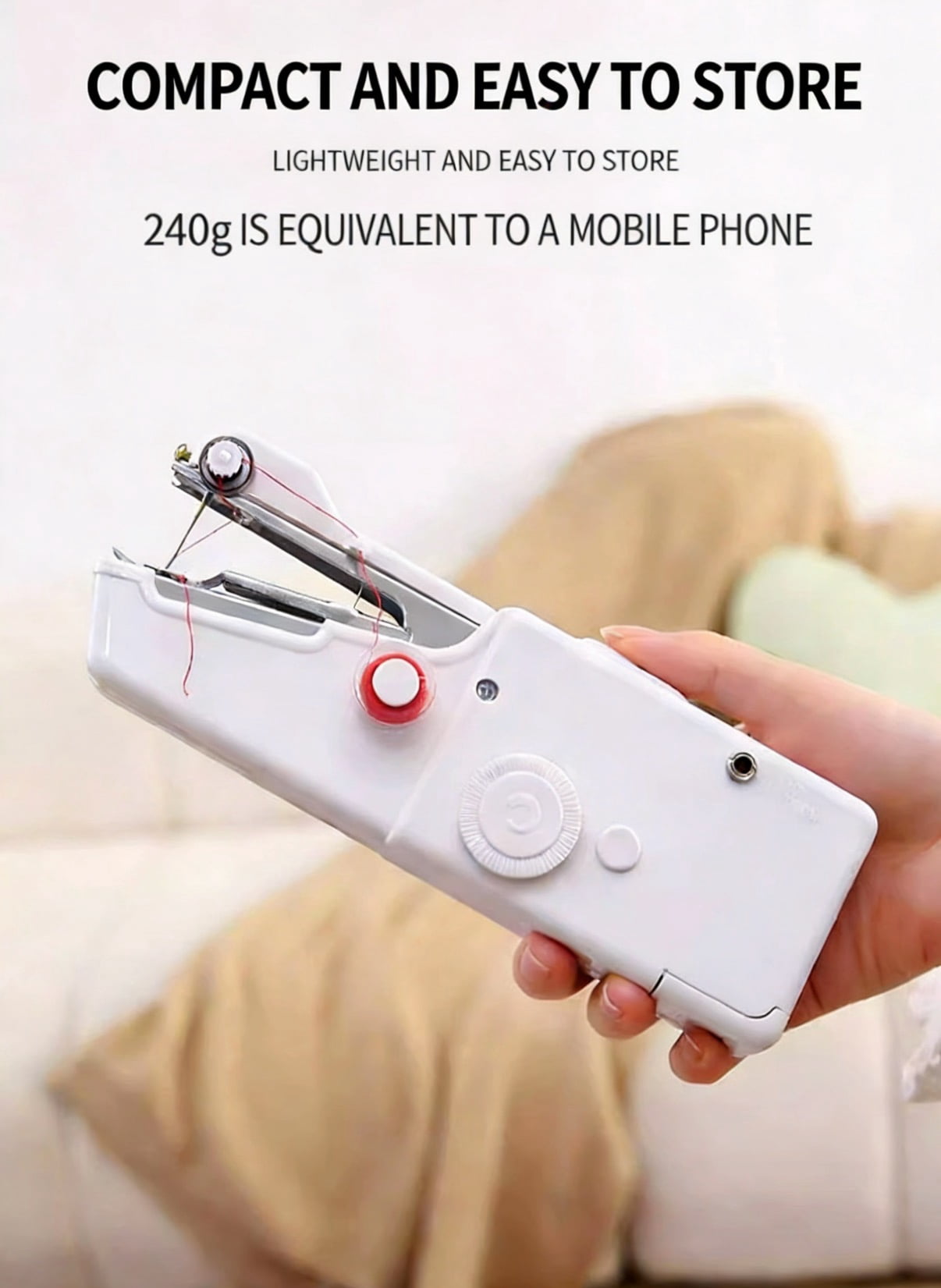 Handheld Sewing Machine - Mini Portable Electric Sewing Machine for Beginners - Quick Sew Tool for Fabric, Clothing, Kids' Cloth, Home DIY & Travel - Battery or Power Adapter Operated