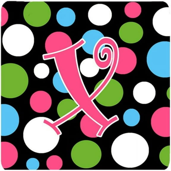 Monogram - Polkadots And Pink Foam Coasters - Set 4, Initial Letter X