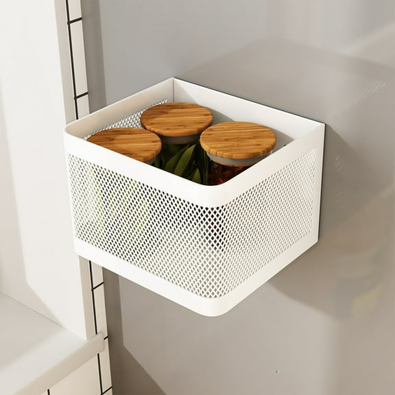 Kitchen Magnetic Storage Box, Refrigerator Side Shelf, No Punch Space Utilization, Hanging Organizer, Durable Metal Material, Ventilation Design, Open Mouth