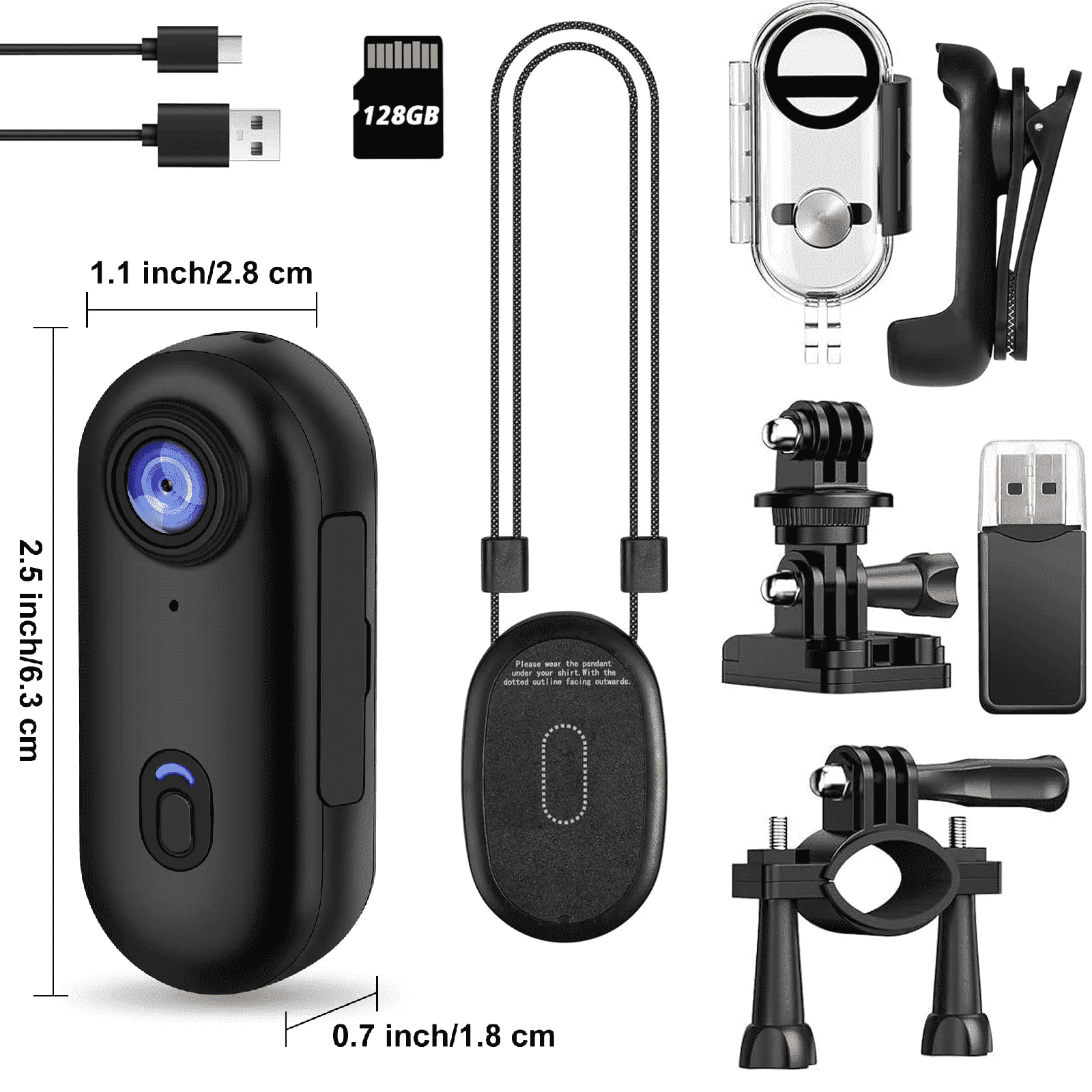 JETO H88 4K Body Camera, 128GB Memory Card, Magnetic Mount, Waterproof Case, Black