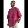 thumbnail image 2 of Camisetas Oversize para Mujer, Camisetas Vintage de Algodón, Cuello Redondo, Corta, Túnicas Lavadas de Verano. Rosa Roja XXL, 2 of 10