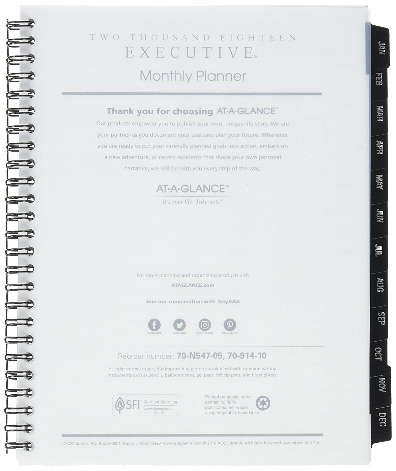 2016 White 6 5/8 x 8 3/4 AT-A-GLANCE 7091410 Executive Monthly Planner Refill 