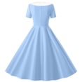 thumbnail image 6 of XUNKUSGA Summer Dress Classic Soild Color Buttoned Slim Fit Swing Dress 1950S Retro Dress Short Sleeve Shawl Collar Girls Dresses for Party Wedding,Blue,12-13 Years, 6 of 6