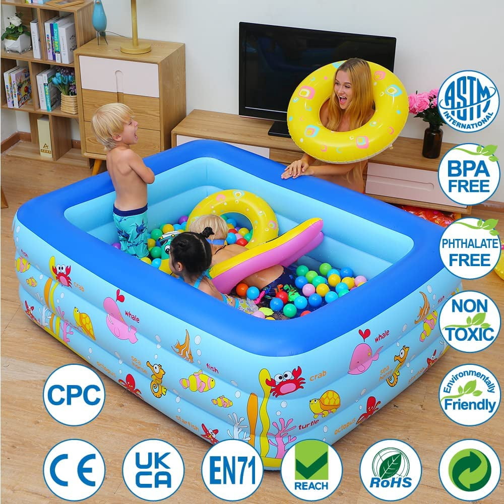 Inflatable Swimming Pool, Family Kiddie Pool, Full-Sized Inflatable Pool for Kids and Adults, Blow Up Lounge Pool for Backyard, Garden, Outdoor, Party