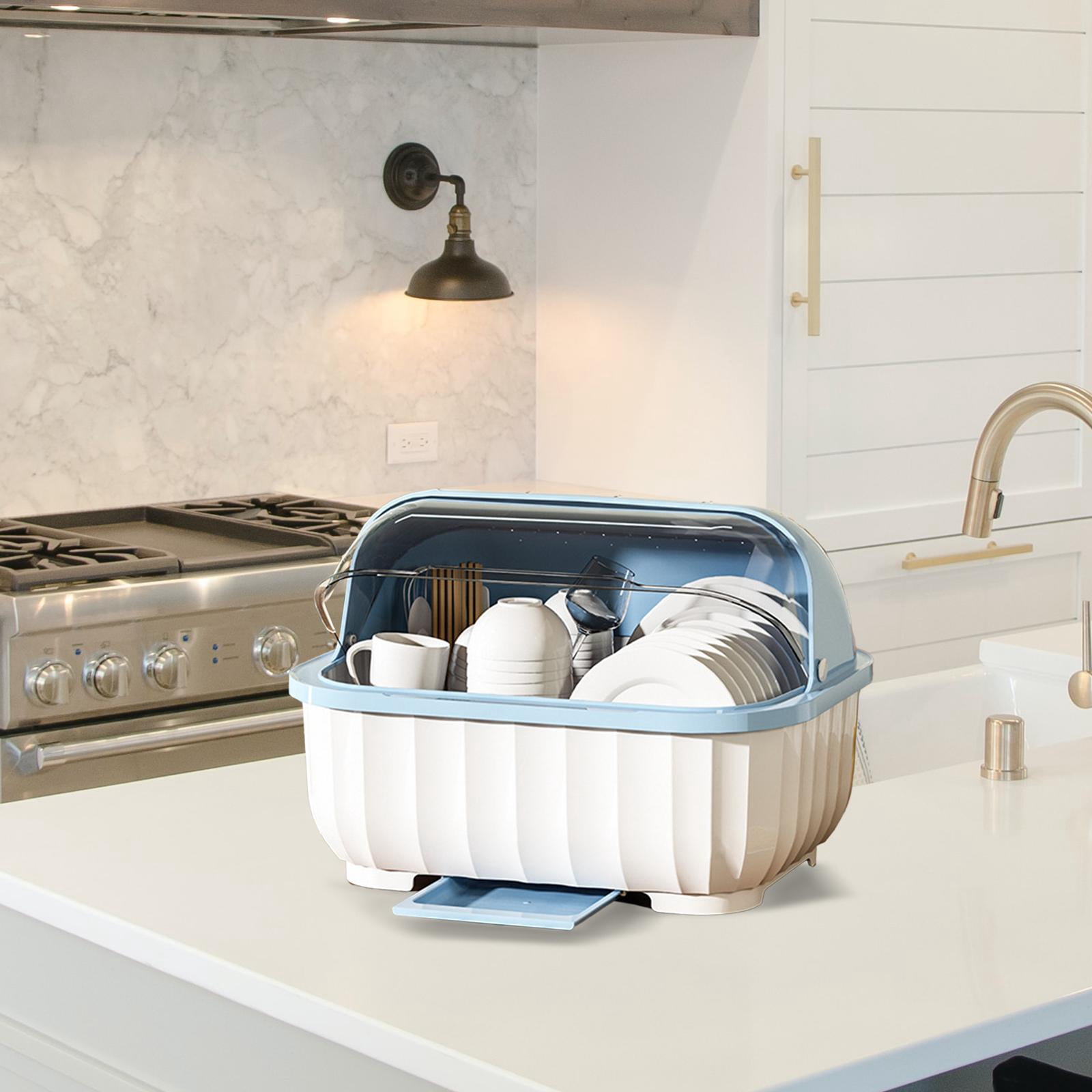 Fiocias Dish Drainer with Hood Dish Drying Rack Dish Storage Dustproof Cutlery Rack Dish XL