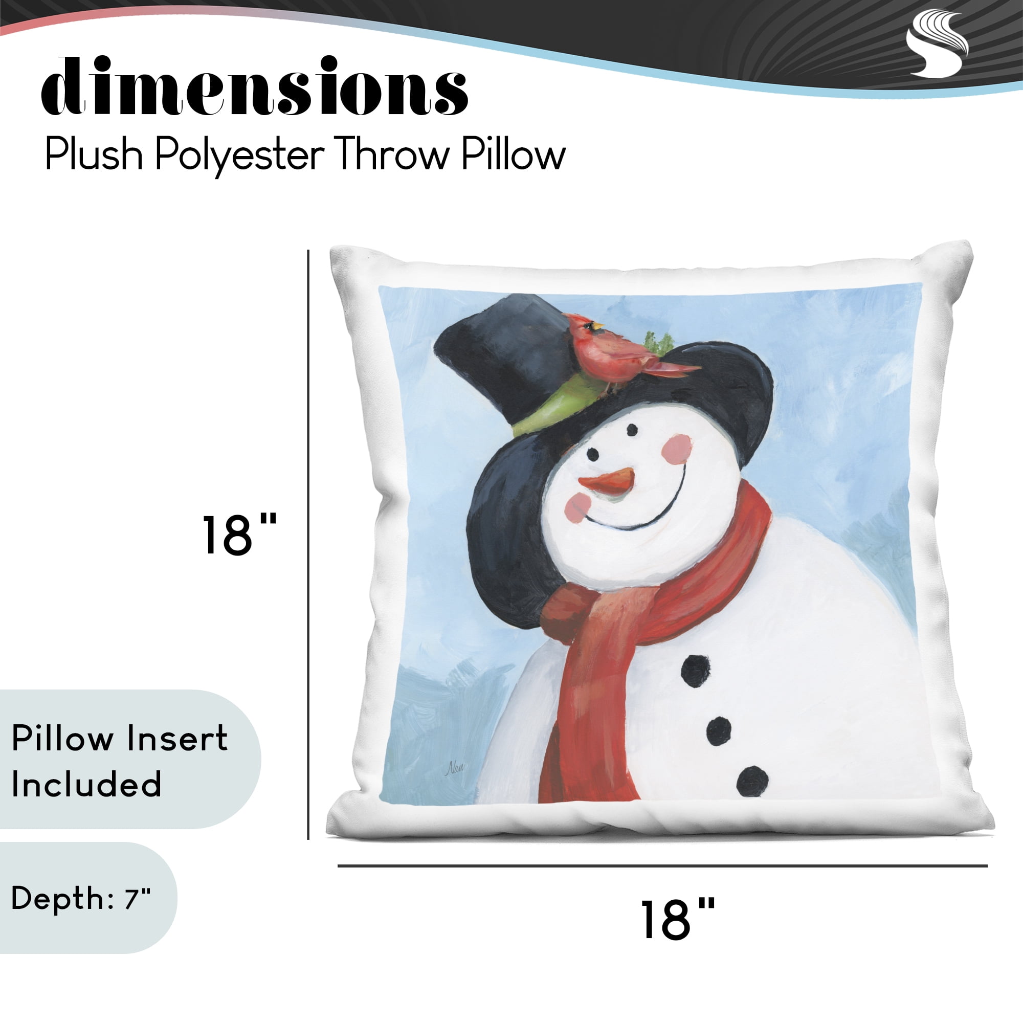 Stupell Industries Cheerful Snowman with Cardinal Decorative Printed Throw Pillow, design by Nan, 18 x 7 x 18