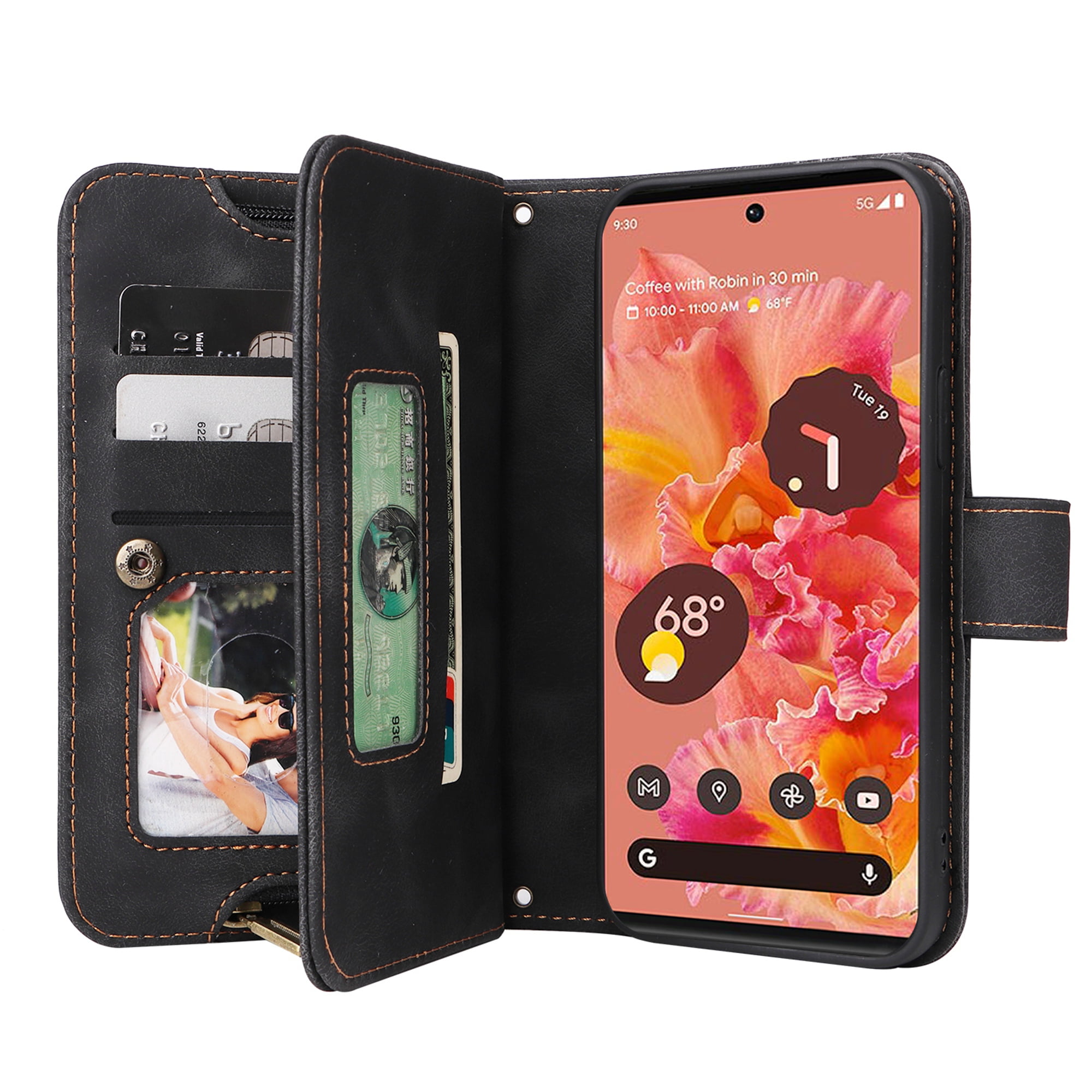 Dteck Crossbody Wallet Magnetic Phone Case for iPhone 13 mini, Premium PU Leather Handbag Zipper Pocket with Lanyard Shoulder Strap Wristlet Folio Flip Case for Apple iPhone 13 mini,Black