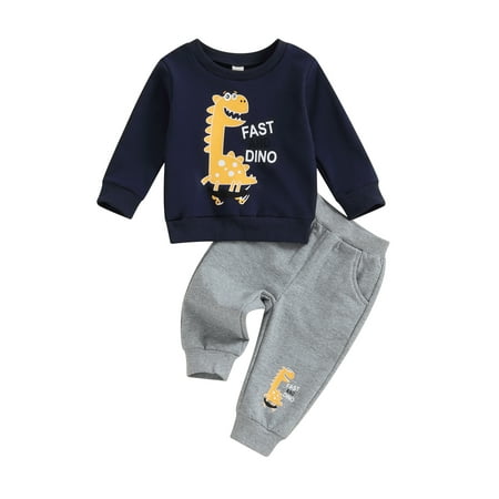 

Co.MMehjri Baby Boys Fall Spring Outfits 6M 12M 18M 2T 3T Toddler Long Sleeve Cartoon Dinosaur Print Sweatshirt Tops + Sweatpants Infant Clothes