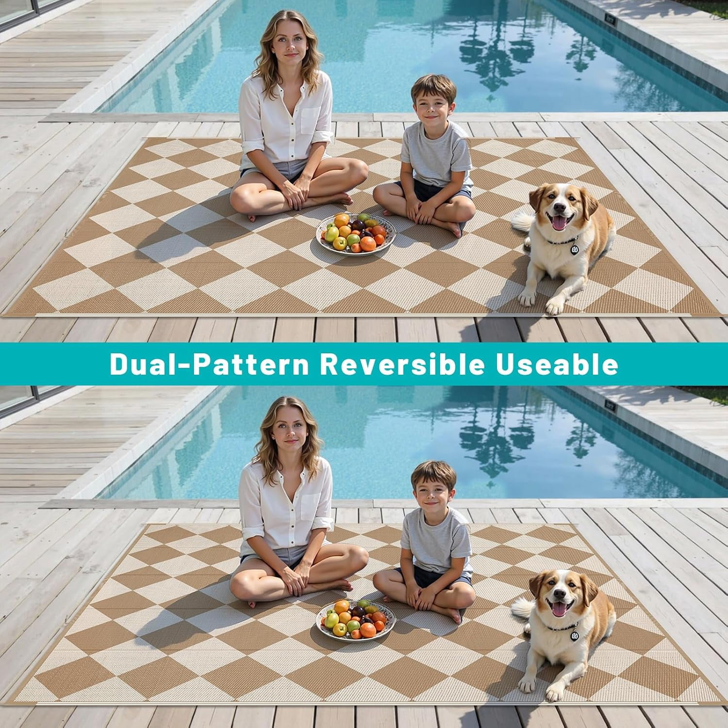 Findosom 6'x9' Large Outdoor Rug Waterproof Patio Rug RV Outdoor Mat Reversible Plastic Straw Area Rug Mat Camping Rugs Floor Mat for Outdoors, RV, Patio, Backyard, Deck, Picnic, Beach, Trailer