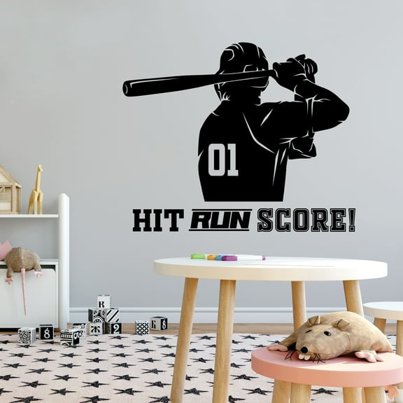Sports Wall Decals for Boys Bedroom - Baseball Batter Swinging Bat Silhouette Bat DIY & Creativity Boy Girl Bedroom Wall Sticker - Size: 40 In x 32 In
