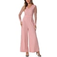 thumbnail image 2 of INSPIRE CHIC Women's Jumpsuits V Neck Mesh Long Sleeve Wide Leg Party Rompers XS Pink, 2 of 6
