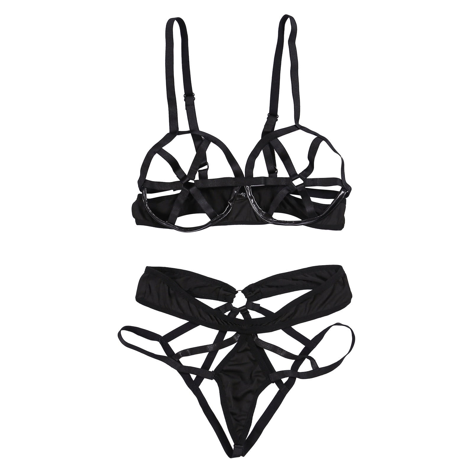  Kvysinly 2Pcs Sexy Womens Lingerie Set Open Cup Shelf Bra Top  with Crotchless Panties Clubwear Black Small: Clothing, Shoes & Jewelry