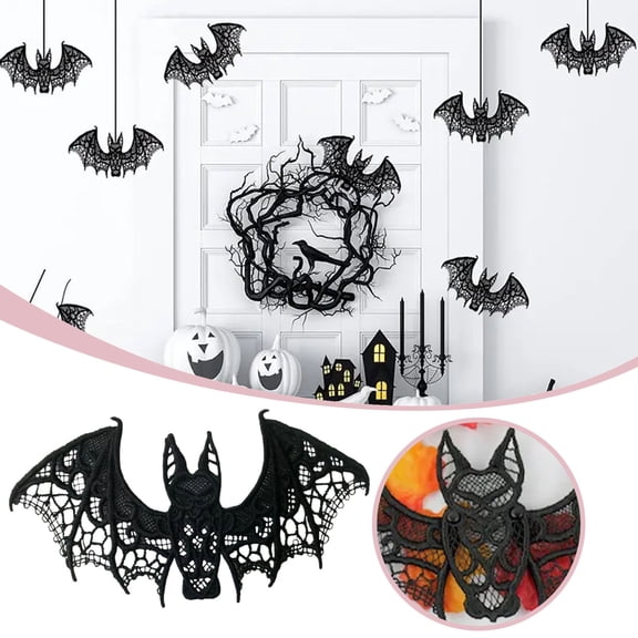 Halloween Decorations Halloween Bat Decoration Lace Bat 3D Bat Decoration Halloween Room Decoration Realistic Trick Props Halloween Windows Indoor Outdoor Party Supplies Event & Party Home Decor