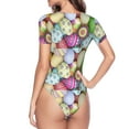 thumbnail image 4 of The Xecao Colorful Easter Eggs Women's Crew Neck Body Suit, a short-sleeved bodysuit and basic swimsuit, both comfort and style for dating and daily life, 4 of 9