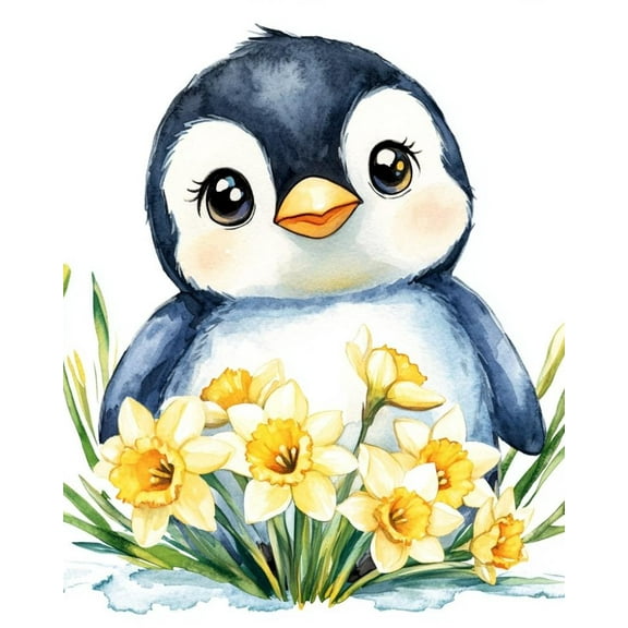 Paint by Numbers for Adults Kids Beginner Little Penguin and Daffodils DIY Acrylic Painting by Numbers Kits with Brushes Acrylic Pigment Home Decoration Gifts 16 x 20 inch