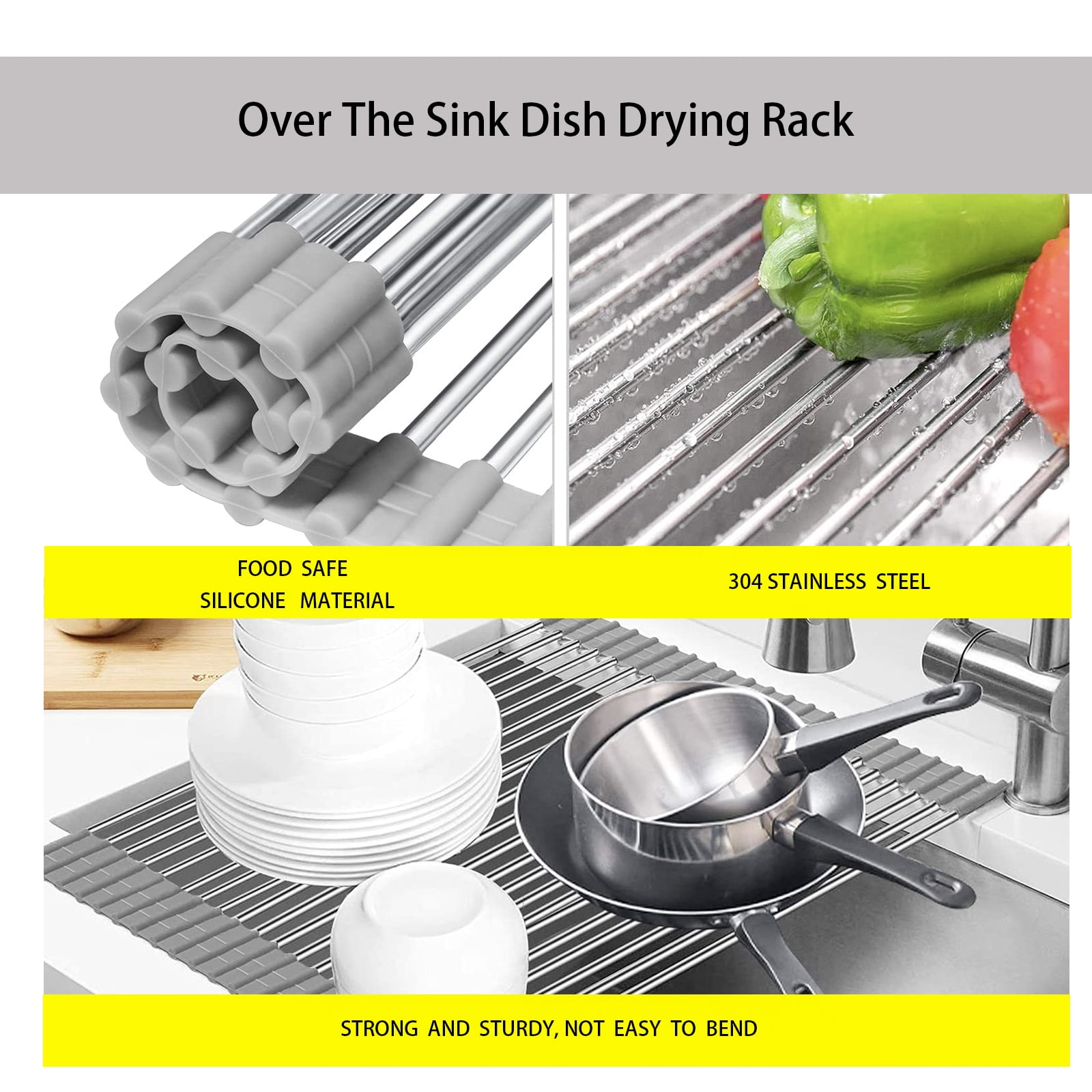 Buy Over The Sink Dish Drying Rack, Roll Up Dish Drying Rack Kitchen ...