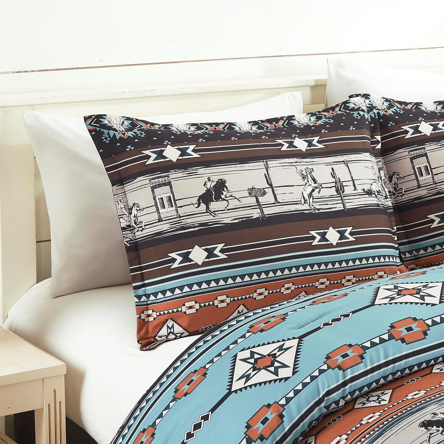 Chezmoi Collection Sawyer 2-Piece Southwestern Cowboys Rodeo Comforter Set, Multicolor Blue Brown Beige Clay Printed Washed Microfiber Bedding, Twin