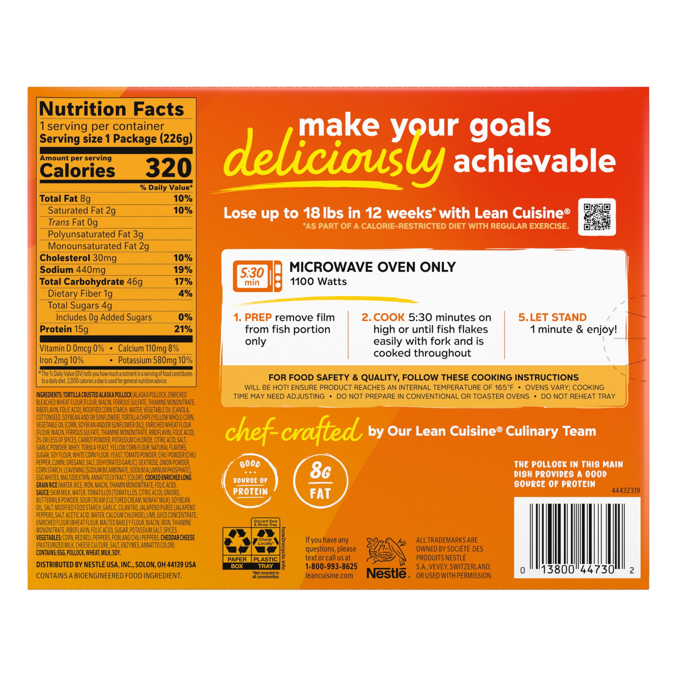 Lean Cuisine Tortilla Crusted Fish Microwave Meals for Lunch or Dinner, 8 oz (Frozen)