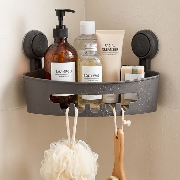 TAILI Suction Cup Shower Corner Shelf, Waterproof Storage Basket Organizer, for Bathroom Accessories Holder, Gray