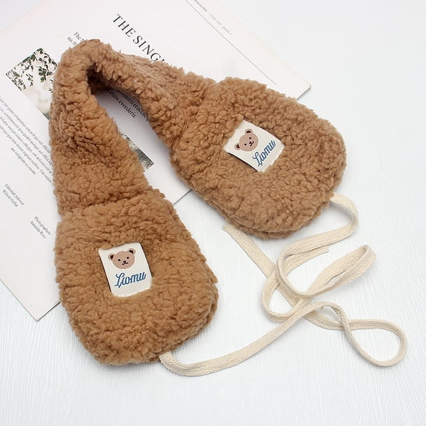 Orejeras de peluche con bonitos dibujos de osos para mujer, cálidas y plegables, para ciclismo, para invierno