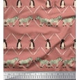 thumbnail image 1 of Soimoi Pink Polyester Crepe Fabric Penguin & Stripe Animal Printed Craft Fabric by The Yard 52 Inch Wide, 1 of 1