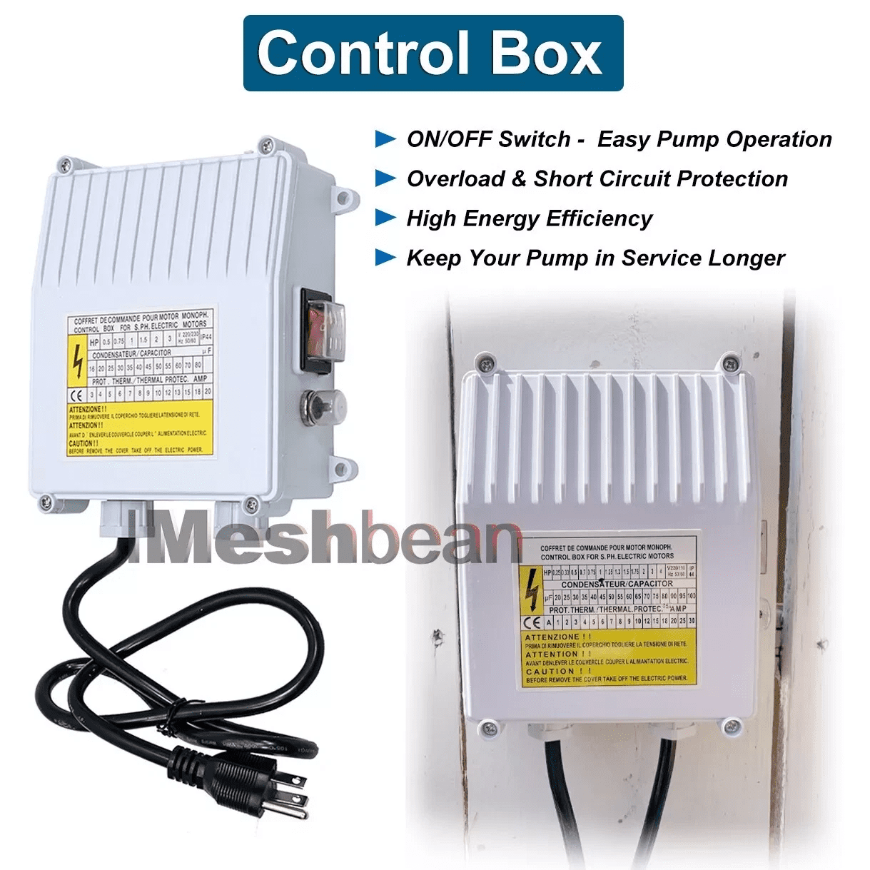 iMeshbean 2" OD 1/2HP Deep Well Submersible Pump 110V 4.4GPM 164FT Max 33FT Cord 1/2in NPT