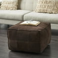 thumbnail image 2 of DecMode Patchwork Low Profile Square Dark Brown Leather Pouf with Patchwork Design, 2 of 15