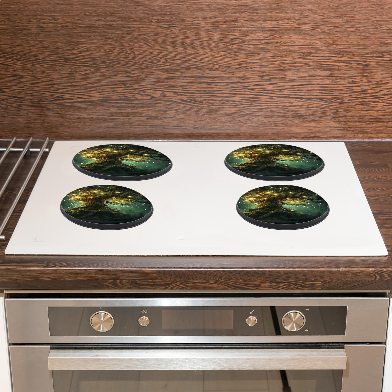 Metal Stove Burner Covers 4 Pcs Decorative Gas Stove Burner Cover 8Inch And 10Inch ,Forest House Green Landscape Nature Painting, for Home Decor Cooktop Decorative