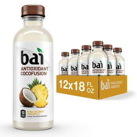 Bai Coconut Flavored Water, Puna Coconut Pineapple, Antioxidant Infused Drinks, 18 Fluid Ounce Bottles, 12 count